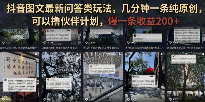 抖音图文最新问答类玩法，几分钟一条纯原创，可以撸伙伴计划，爆一条收益200+-米壳知道—知识分享平台