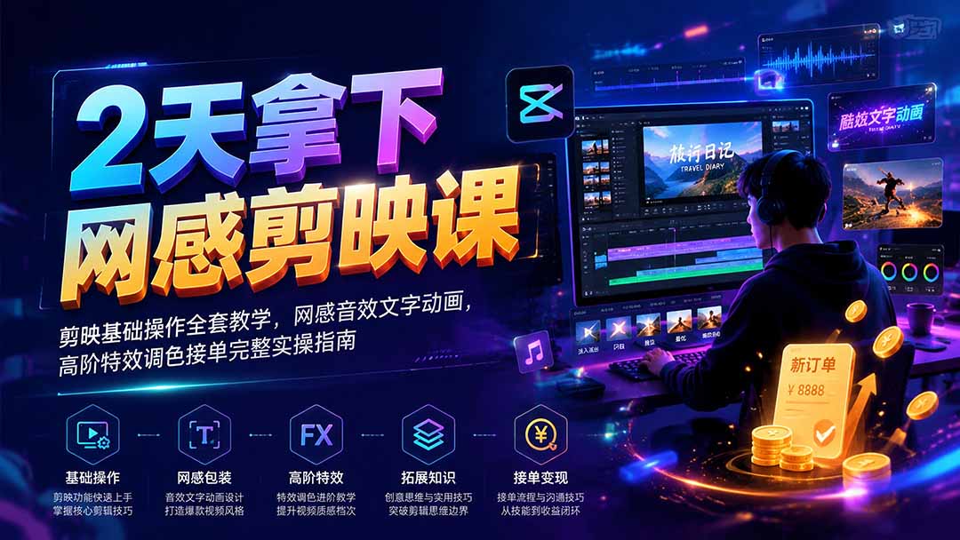 2天拿下网感剪辑课｜剪映基础操作全套教学，网感音效文字动画，高阶特效调色接单完整实操指南-米壳知道—知识分享平台