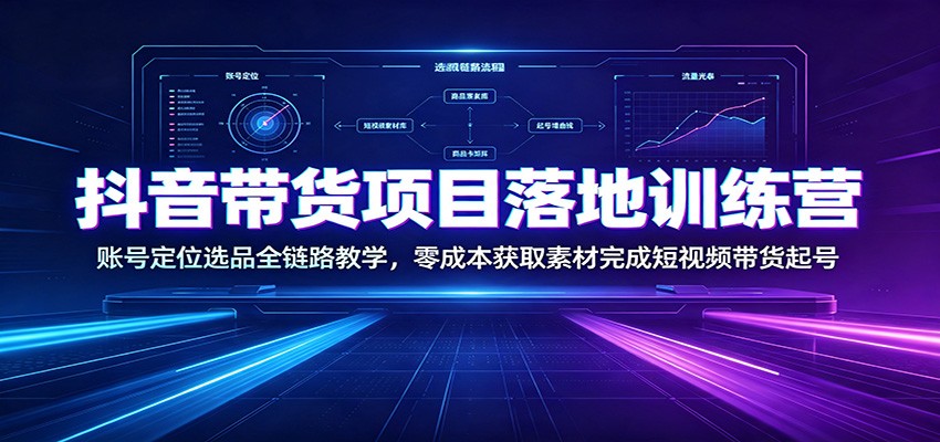 抖音带货项目落地训练营：账号定位选品全链路教学，零成本获取素材完成短视频带货起号-米壳知道—知识分享平台