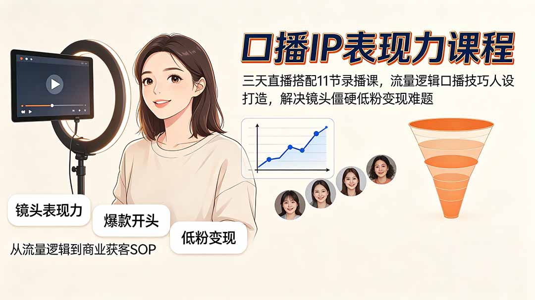 口播IP表现力课程｜三天直播搭配11节录播课，流量逻辑口播技巧人设打造，解决镜头僵硬低粉变现难题-米壳知道—知识分享平台