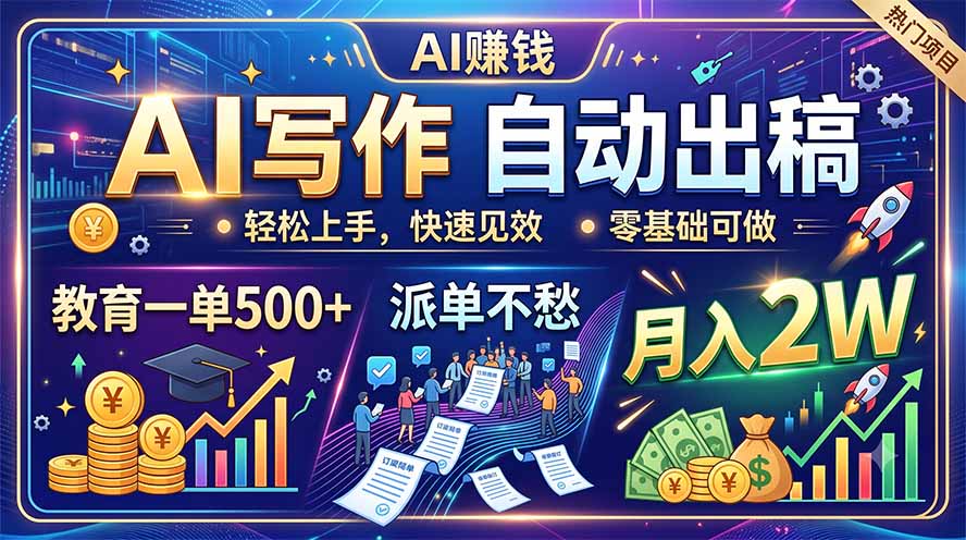 AI写作自动出稿，教育一单500+，派单不愁，月入2W-米壳知道—知识分享平台