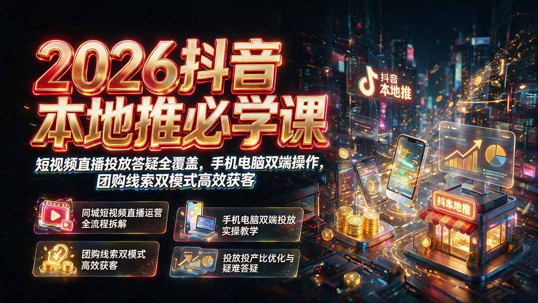 2026抖音本地推必学课｜短视频直播投放答疑全覆盖，手机电脑双端操作，团购线索双模式高效获客-米壳知道—知识分享平台