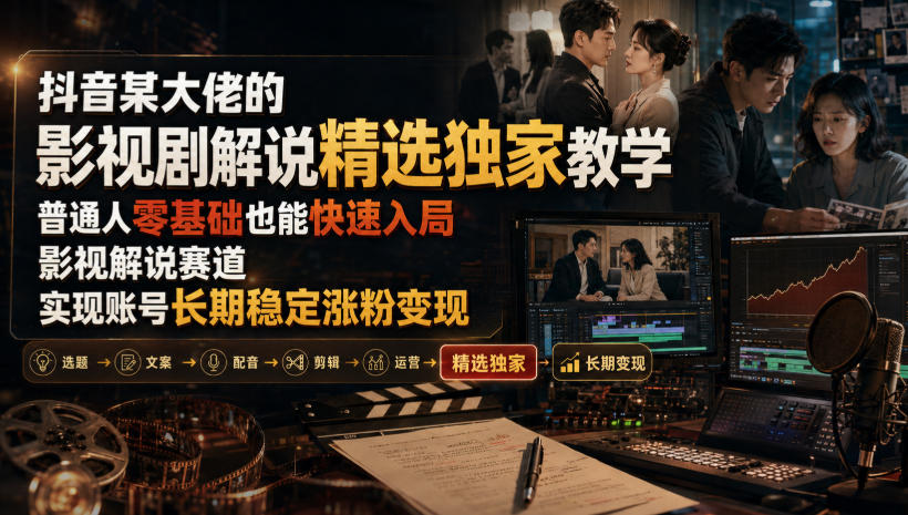 抖音某大佬的影视剧解说精选独家教学，普通人零基础也能快速入局影视解说赛道，实现账号长期稳定变现-米壳知道—知识分享平台