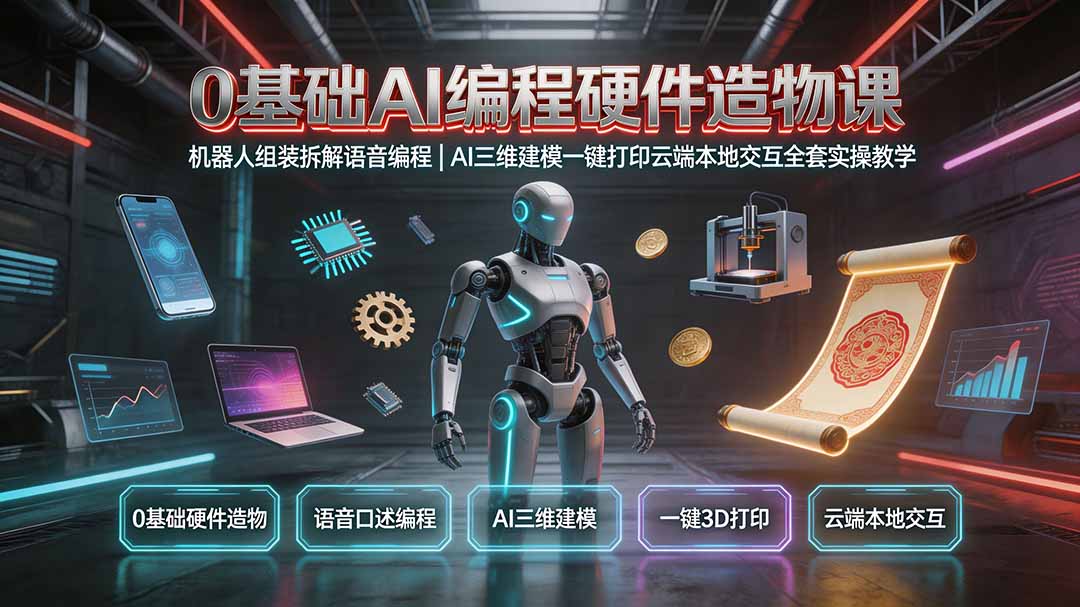 0基础AI编程硬件造物课｜机器人组装拆解语音编程，AI三维建模一键打印云端本地交互全套实操教学-米壳知道—知识分享平台