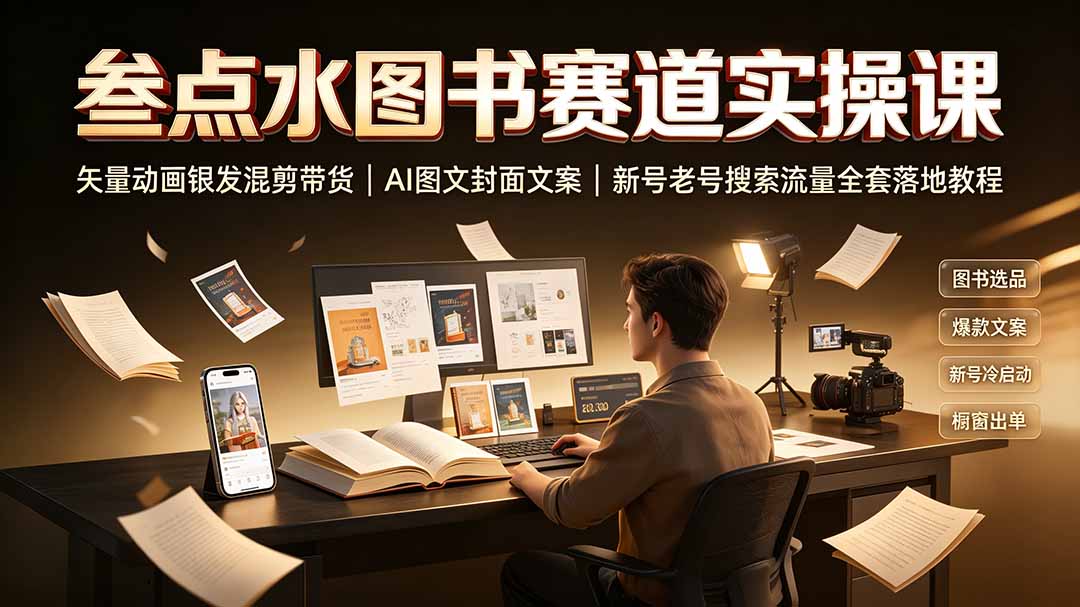 叁点水图书赛道实操课｜矢量动画银发混剪带货，AI图文封面文案，新号老号搜索流量全套落地教程-米壳知道—知识分享平台