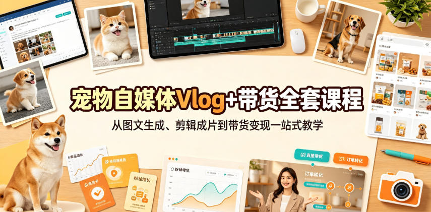 宠物自媒体Vlog+带货全套课程｜从图文生成、剪辑成片到带货变现一站式教学-米壳知道—知识分享平台