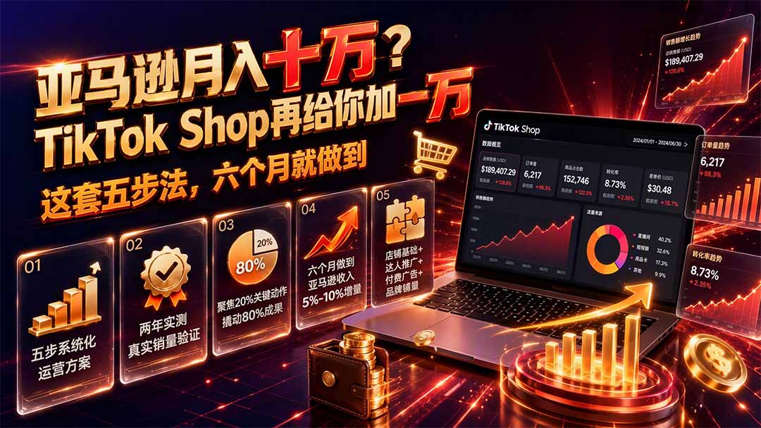亚马逊月入十万？TikTok Shop再给你加一万——这套五步法，六个月就做到【原创双语字幕】-米壳知道—知识分享平台