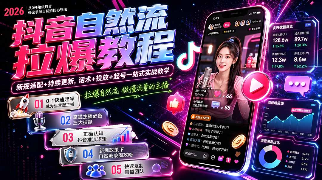 抖音自然流拉爆教程-更新7月:做懂流量的主播,新规适配+持续更新,话术+投放+起号一站式实战教学-米壳知道—知识分享平台