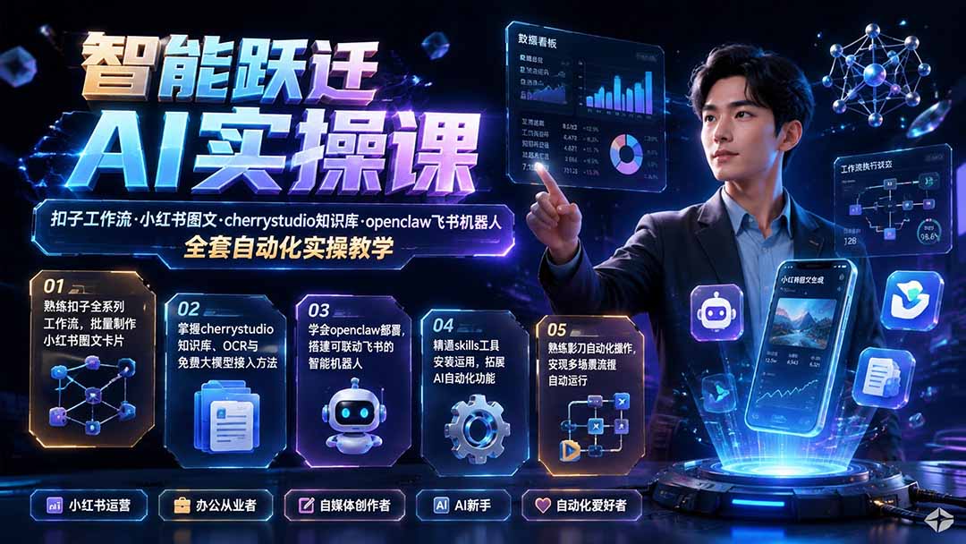 智能跃迁 AI实操课｜扣子工作流小红书图文搭建，cherrystudio知识库openclaw飞书机器人全套自动化实操教学-米壳知道—知识分享平台