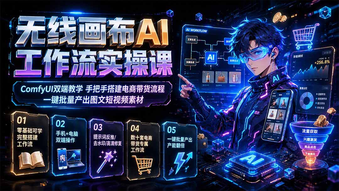 无线画布AI工作流实操课｜ComfyUI双端教学，手把手搭建电商带货流程，一键批量产出图文短视频素材-米壳知道—知识分享平台