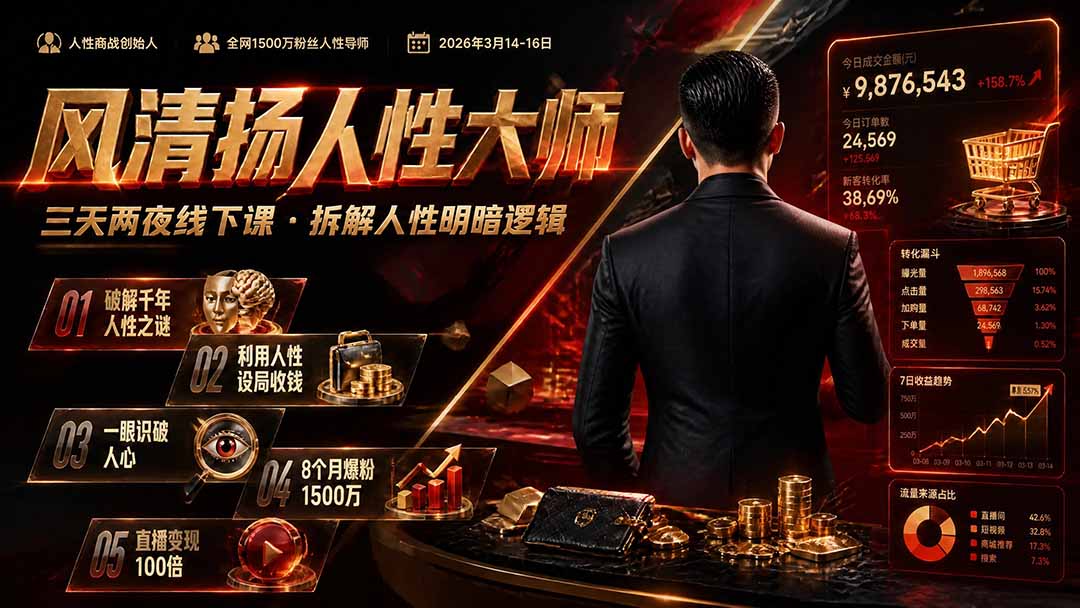 风清扬人性大师-三天两夜3月14-16线下课2026年｜拆解人性明暗逻辑，识人避坑，千万粉涨粉+直播百倍变现实战教学-米壳知道—知识分享平台