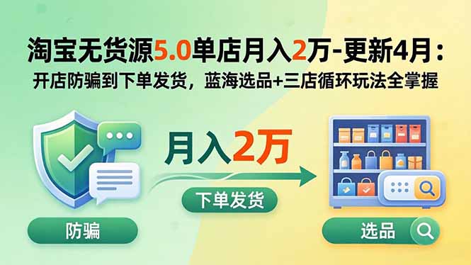 淘宝无货源5.0单店月入2万-更新2026：开店防骗到下单发货，蓝海选品+三店循环玩法全掌握-米壳知道—知识分享平台
