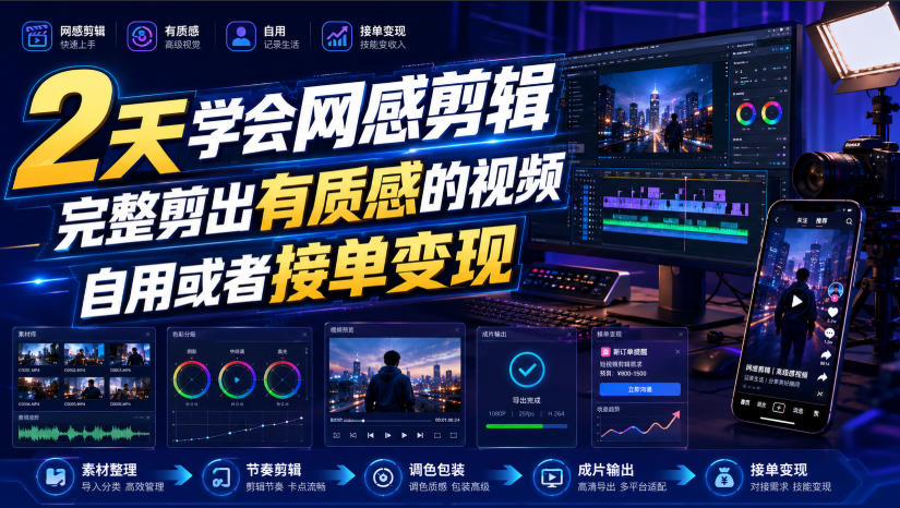 2天学会网感剪辑，完整剪出有质感的视频，自用或者接单变现-米壳知道—知识分享平台
