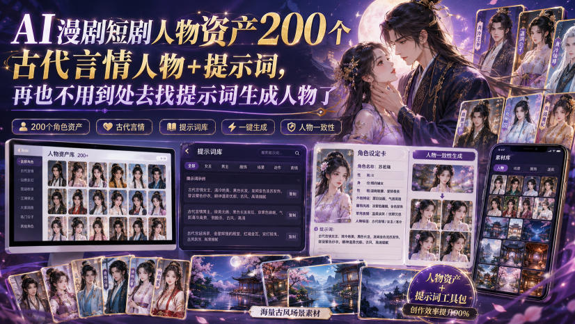 AI漫剧短剧人物资产200个古代言情人物+提示词，再也不用到处去找提示词生成人物了-米壳知道—知识分享平台