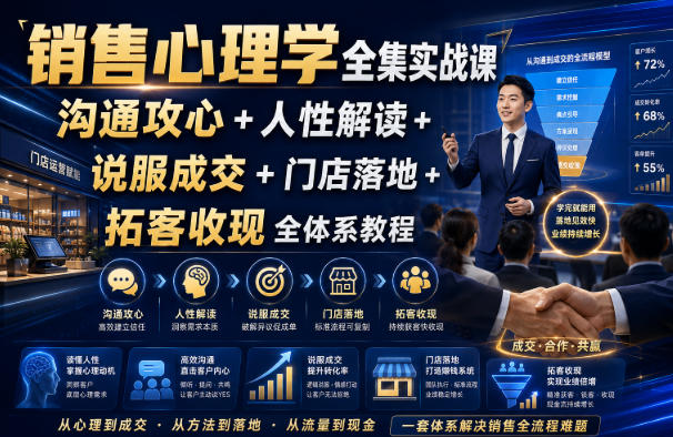销售心理学全集实战课｜沟通攻心+人性解读+说服成交+门店落地+拓客收现全体系教程-米壳知道—知识分享平台