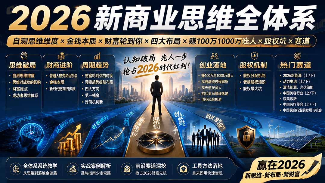2026新商业思维全体系：自测思维维度×金钱本质×财富轮到你×四大布局×赚100万1000万选人×股权坑×赛道-米壳知道—知识分享平台