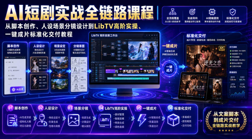 AI短剧实战全链路课程｜从脚本创作、人设场景分镜设计到LibTV高阶实操、一键成片标准化交付教程-米壳知道—知识分享平台