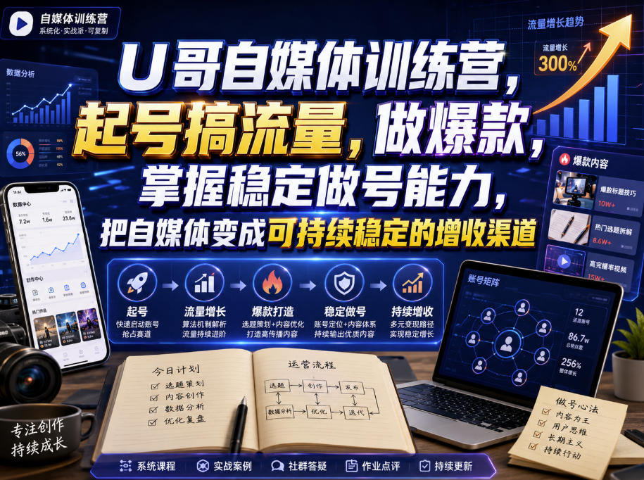 U哥自媒体训练营，起号搞流量，做爆款，掌握稳定做号能力，把自媒体变成可持续稳定的增收渠道-米壳知道—知识分享平台
