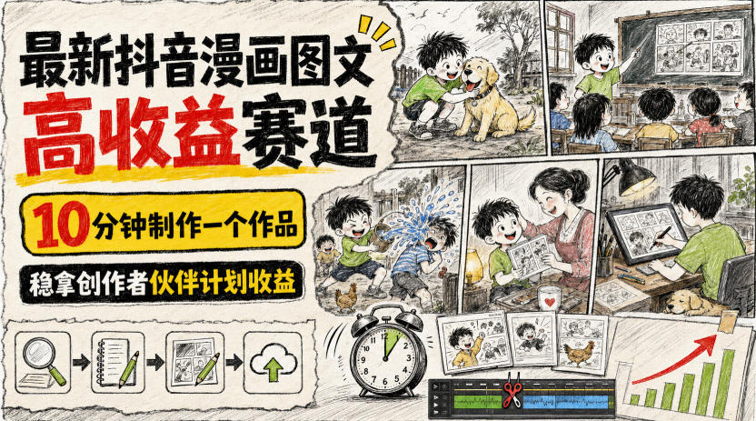 最新抖音漫画图文高收益赛道,10分钟制作一个作品,稳拿创作者伙伴计划收益-米壳知道—知识分享平台