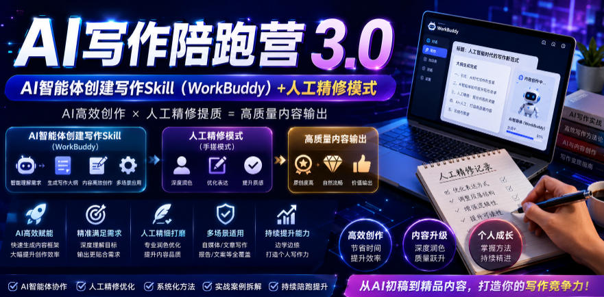 AI写作陪跑营3.0，Ai智能体创建写作skill(workbuddy)+人工手写模式(手搓模式)，去除AI痕迹(头条号、公众号、百家号)(更新0806)-米壳知道—知识分享平台