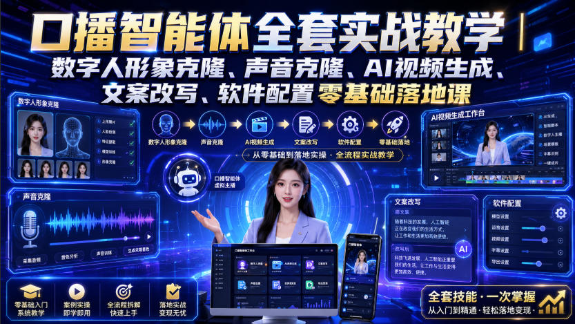 口播智能体全套实战教学｜数字人形象克隆、声音克隆、AI视频生成、文案改写、软件配置零基础落地课-米壳知道—知识分享平台