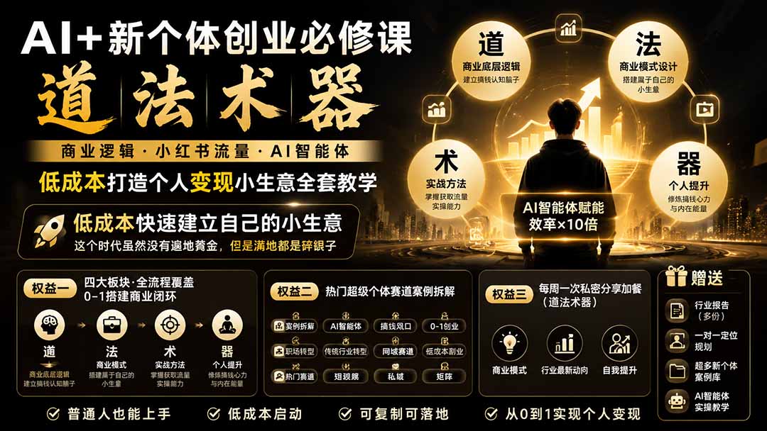 AI+新个体创业必修课|道法术器|商业逻辑·小红书流量·AI智能体|低成本打造个人变现小生意全套教学-米壳知道—知识分享平台