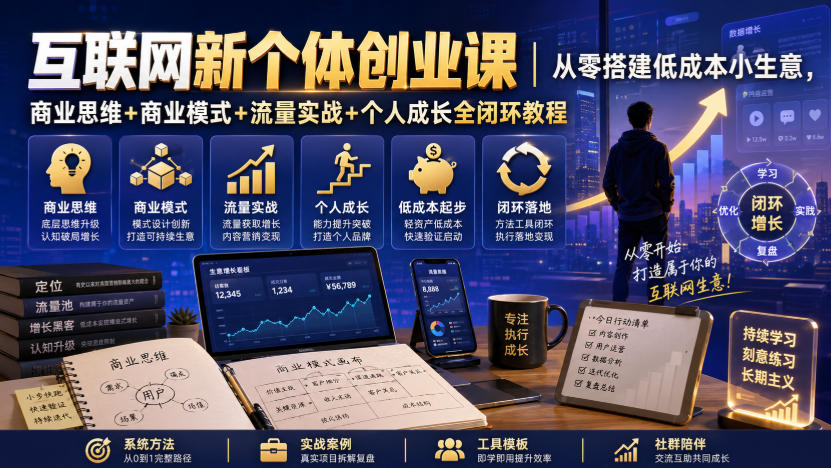 互联网新个体创业课｜从零搭建低成本小生意，商业思维+商业模式+流量实战+个人成长全闭环教程-米壳知道—知识分享平台