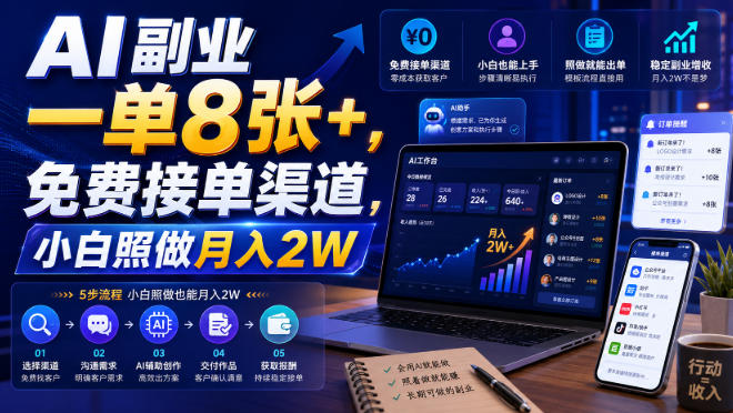 AI副业一单8张+，免费接单渠道，小白照做月入2W【揭秘】-米壳知道—知识分享平台