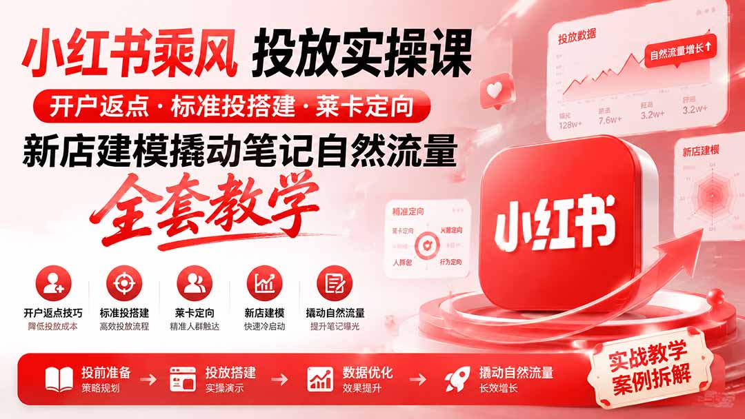 小红书乘风投放-100分钟实操课｜开户返点·标准投搭建·莱卡定向，新店建模撬动笔记自然流量全套教学-米壳知道—知识分享平台