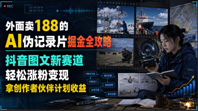 外面卖188的AI伪记录片掘金全攻略，抖音图文新赛道，轻松涨粉变现，拿创作者伙伴计划收益【文档】-米壳知道—知识分享平台
