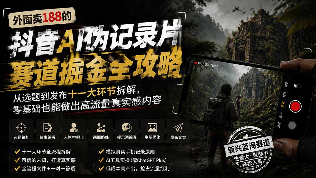 外面卖188的抖音AI伪记录片赛道掘金全攻略；从选题到发布十一大环节拆解，零基础也能做出高流量真实感内容-米壳知道—知识分享平台