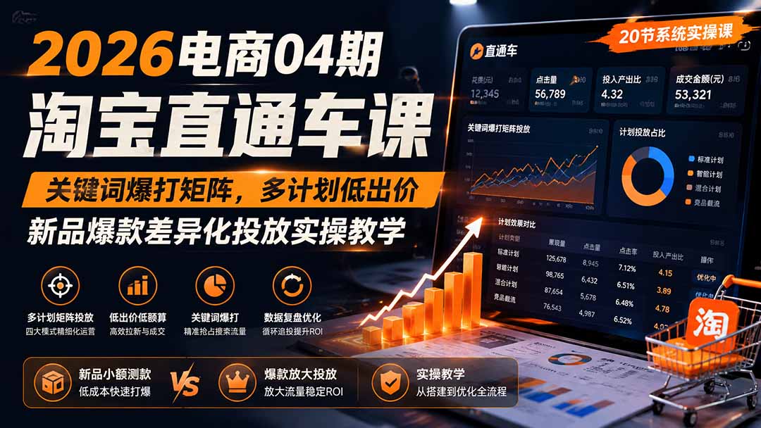 2026电商04期淘宝直通车课｜关键词爆打矩阵，多计划低出价，新品爆款差异化投放实操教学-米壳知道—知识分享平台