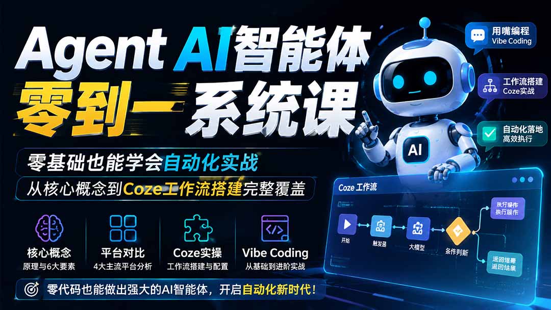 Agent AI智能体零到一系统课；零基础也能学会自动化实战，从核心概念到Coze工作流搭建完整覆盖-米壳知道—知识分享平台