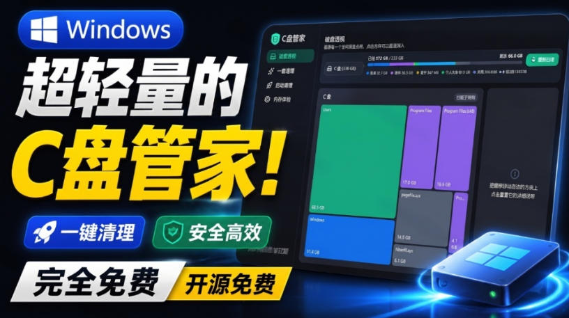 Windows超轻量的C盘管家!超级有特点,支持磁盘分析及清理提醒,2M大小体积,完全免费C盘管家-米壳知道—知识分享平台