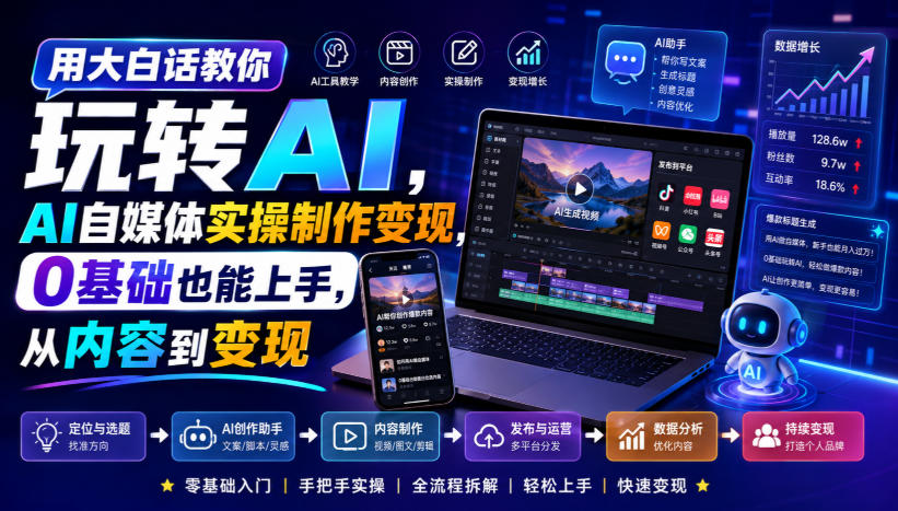 用大白话教你玩转AI，AI自媒体实操制作变现，0基础也能上手，从内容到变现-米壳知道—知识分享平台