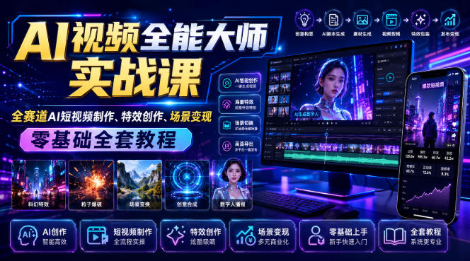 AI视频全能大师实战课｜全赛道AI短视频制作、特效创作、场景变现零基础全套教程-米壳知道—知识分享平台