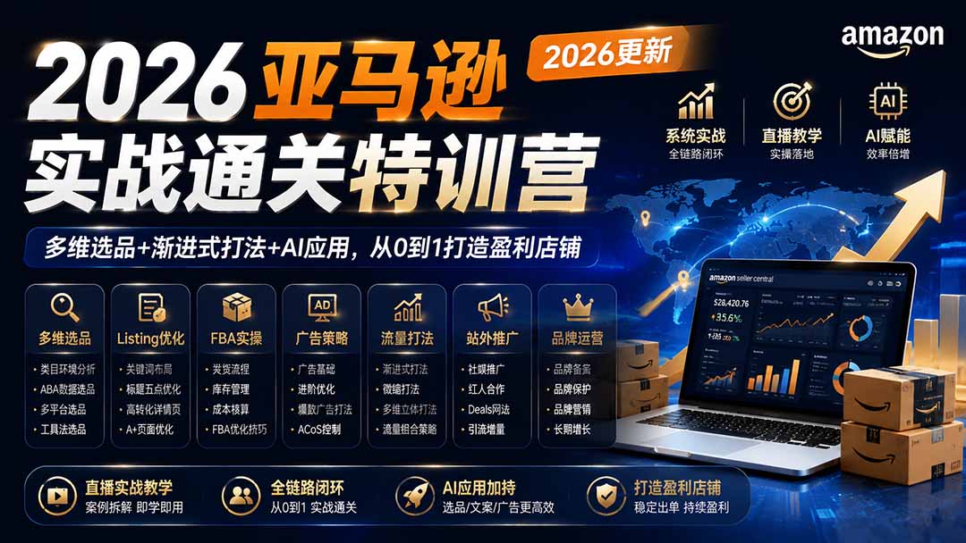 2026亚马逊实战通关特训营-2026更新，多维选品+渐进式打法+AI应用，从0到1打造盈利店铺-米壳知道—知识分享平台