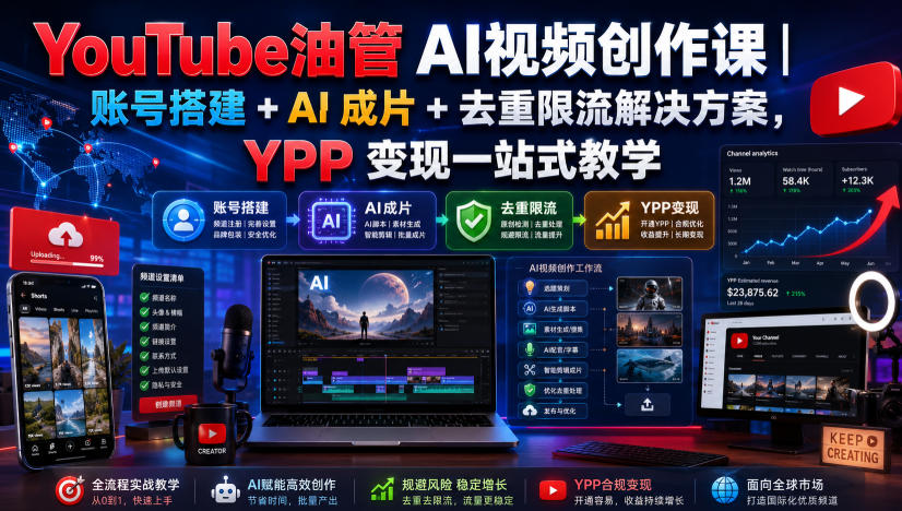 YouTube油管AI视频创作课|账号搭建+AI成片+去重限流解决方案,YPP变现一站式教学(更新0809)-米壳知道—知识分享平台