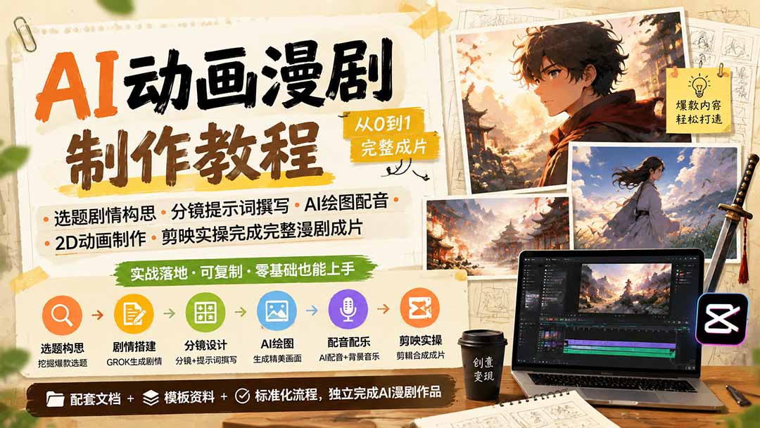 AI动画漫剧制作教程｜选题剧情构思·分镜提示词撰写·AI绘图配音·2D动画制作·剪映实操完成完整漫剧成片-米壳知道—知识分享平台