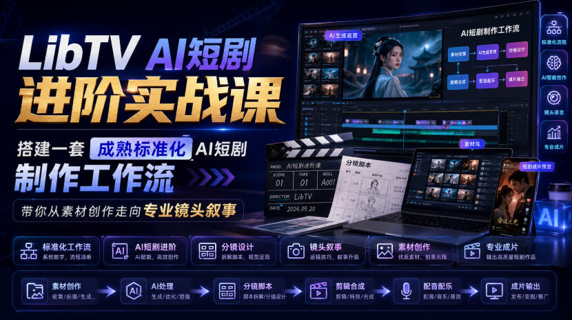 LibTV AI短剧进阶实战课，搭建一套成熟标准化AI短剧制作工作流，带你从素材创作走向专业镜头叙事-米壳知道—知识分享平台