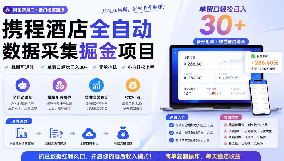 携程酒店采集挂G项目，批量可矩阵，单机轻松日入300+，开启你的睡后收入模式!【揭秘】-米壳知道—知识分享平台
