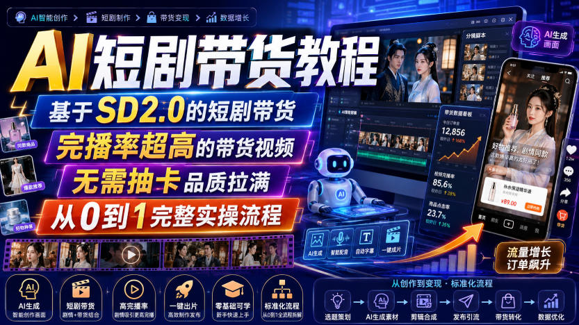 AI短剧带货教程，基于SD2.0的短剧带货，完播率超高的带货视频，无需抽卡品质拉满，从0到1完整实操流程-米壳知道—知识分享平台