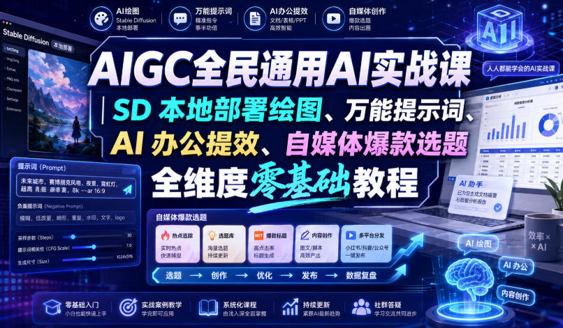 AIGC全民通用AI实战课｜SD本地部署绘图、万能提示词、AI办公提效、自媒体爆款选题全维度零基础教程-米壳知道—知识分享平台