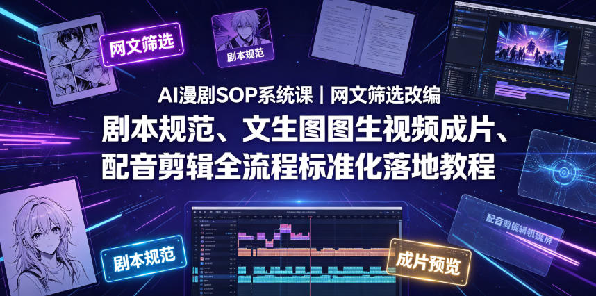 AI漫剧SOP系统课｜网文筛选改编、剧本规范、文生图图生视频成片、配音剪辑全流程标准化落地教程(更新0810)-米壳知道—知识分享平台
