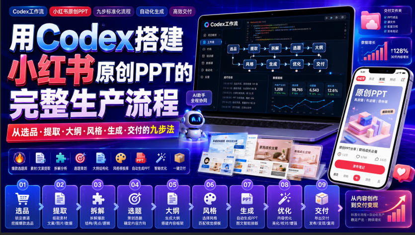 用Codex搭建小红书原创PPT的完整生产流程，从选品·提取·大纲·风格·生成·交付的九步法-米壳知道—知识分享平台