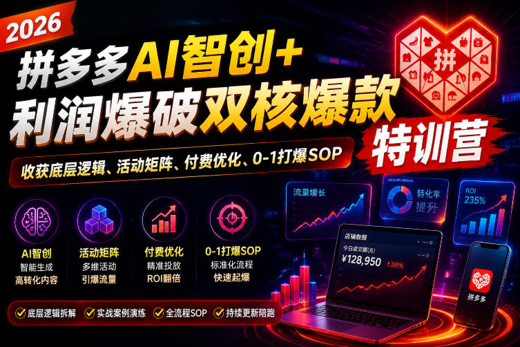 2026拼多多AI智创+利润爆破双核爆款特训营，收获底层逻辑、活动矩阵、付费优化、0-1打爆SOP(更新0810)-米壳知道—知识分享平台