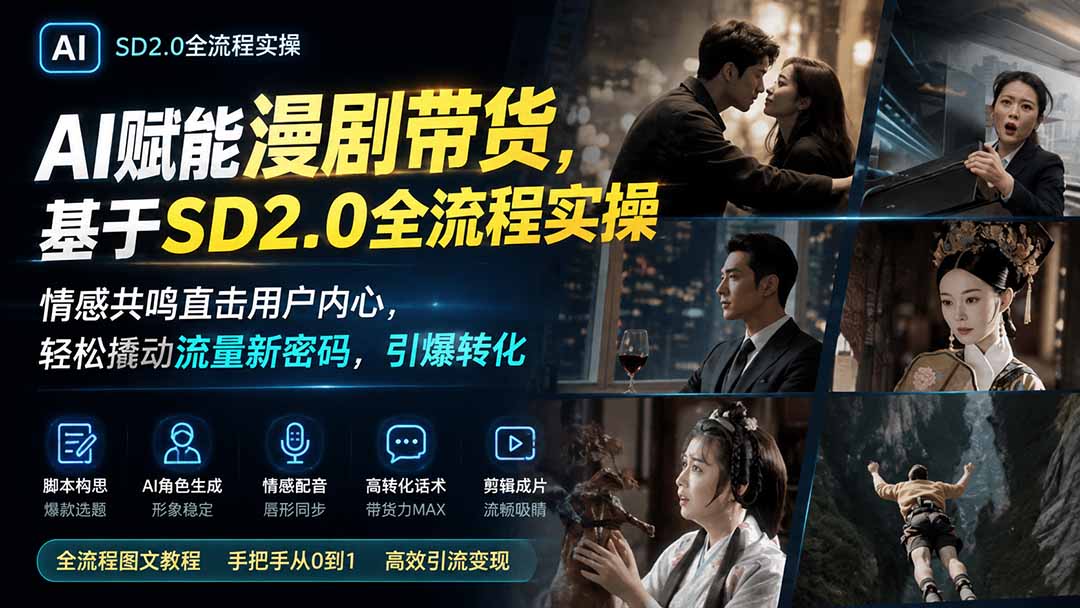 AI赋能漫剧带货，基于SD2.0全流程实操；情感共鸣直击用户内心，轻松撬动流量新密码，引爆转化-米壳知道—知识分享平台