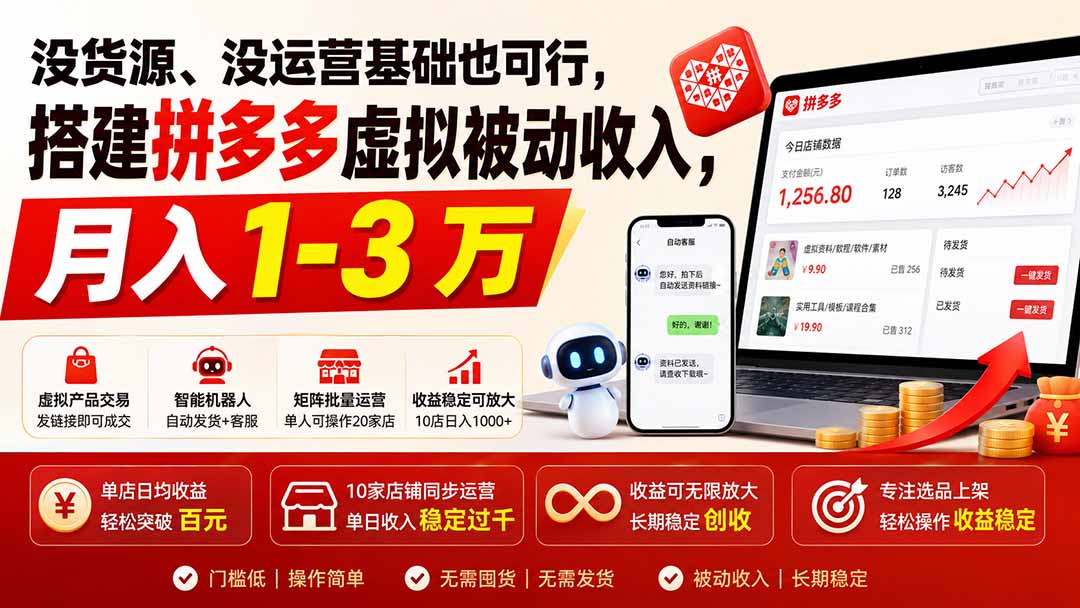 没货源、没运营基础也可行,搭建多多虚拟被动收入,月入 1-3 万-米壳知道—知识分享平台
