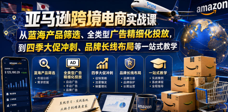 亚马逊跨境电商实战课，从蓝海产品筛选、全类型广告精细化投放，到四季大促冲刺、品牌长线布局等一站式教学(更新8月)-米壳知道—知识分享平台