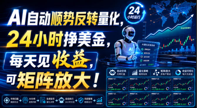 AI自动顺势反转量化,24小时挣美金,每天见收益,可矩阵放大!【揭秘】-米壳知道—知识分享平台